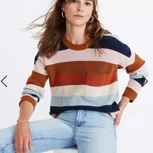 Madewell rainbow striped sweater with pockets
